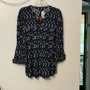 Chico's Blue and White Patterned Blouse